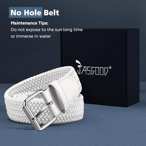 Image of JASGOOD Braided Stretch Belt for Men Golf Casual Fabric Elastic Woven Belt 1 3 /8 inch Adjustable Work
