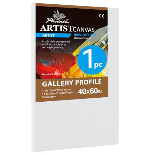 PHOENIX 40x60 Inch 1 Pack Gallery Canvas - 1.5 in Thick Extra Large Canvases for Painting - Deep Edge 100% Cotton 11 Oz. Gesso Primed White Blank Professional Canvas Oil & Acrylic Paints