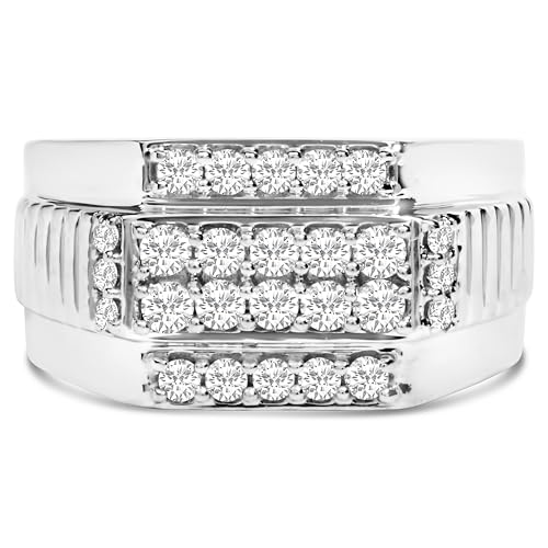 Men's .925 Sterling Silver 1.00 Cttw Diamond Multi Row Band Ring - Size 11