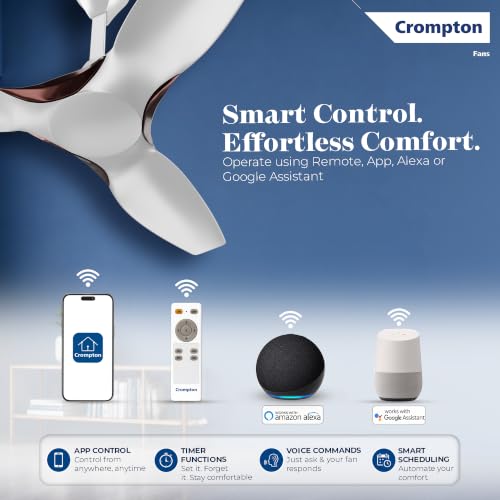 Image of Crompton New SilentPro Enso Senze 1200mm iOT BLDC Ceiling Fan | Premium Design | Wi-Fi, Bluetooth & Remote | Alexa & Ok Google |2x Low Noise |~50% Energy Savings | 4 Year Brand Warranty | Silk White