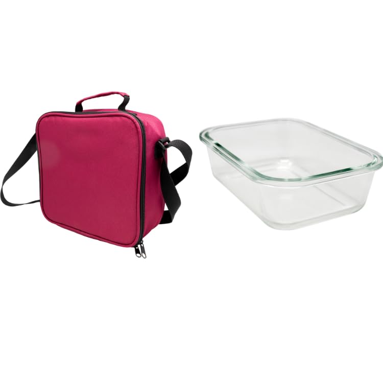 NERTHUS FIH 1501 Fiambrera térmica negra con recipiente hermético de cristal 1L, bolsa porta alimentos con interior aislante, fácil de limpiar, con asa, ideal para trabajo y oficina