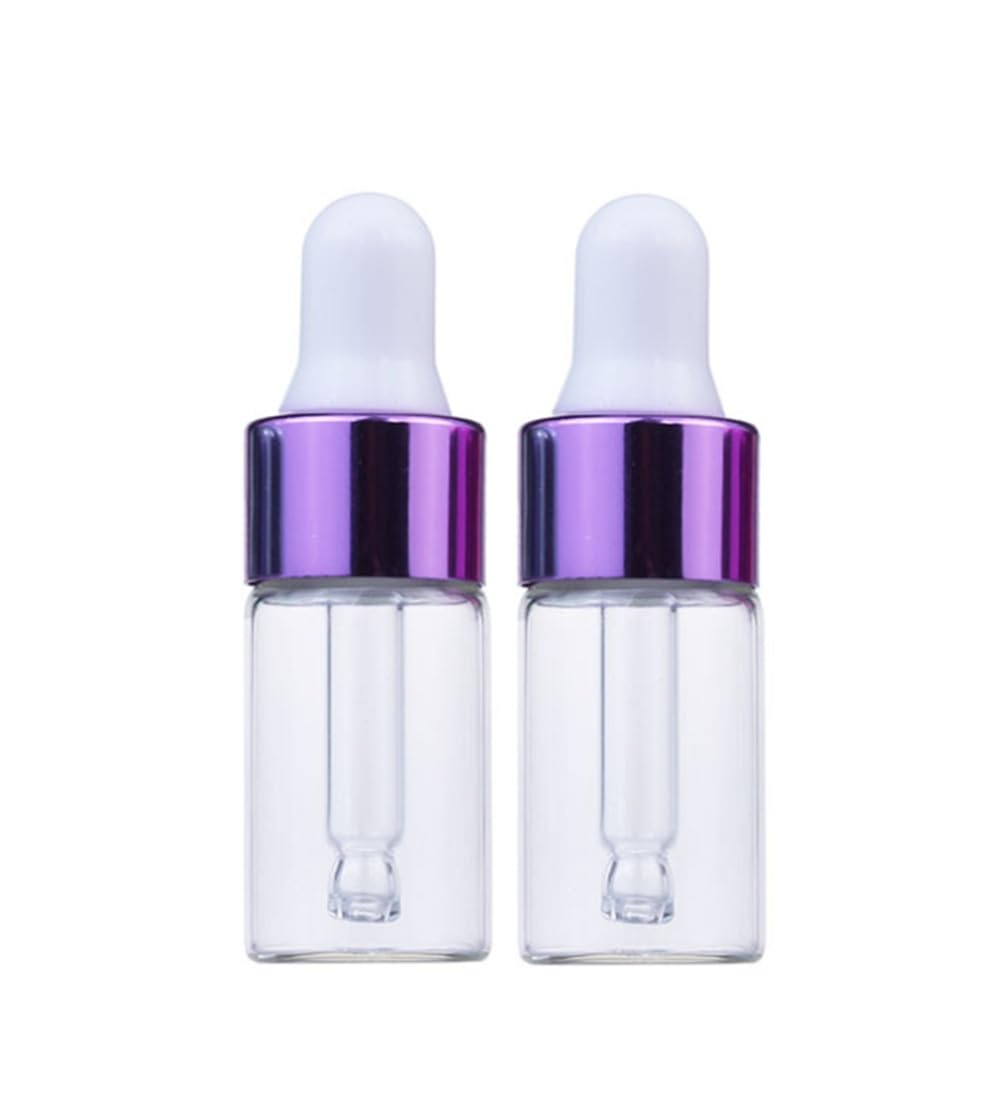 CMJ™ 2 x 3ml CLEAR Glass Bottles Ear Eye Drops Pipette Dropper PURPLE WHITE Lid Aromatherapy Empty (Two Bottles)