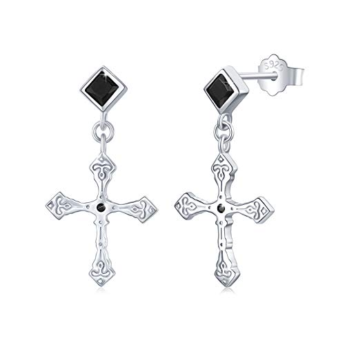 Kreuz Ohrringe Herren 925 Sterling Silber Kreuz Anhänger Zirkon Ohrringe Schwarz Kreuz Ohrringe für Männer Kreuz Schmuck für Damen Mutter Tochter Herren Cover