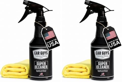 Image of CarGuys Interior Car Cleaner for Tough Stains | Stain Remover for Car Seats, Carpet, Upholstery, & Leather | 18 Oz Kit with Microfiber Towel (Pack of 2)
