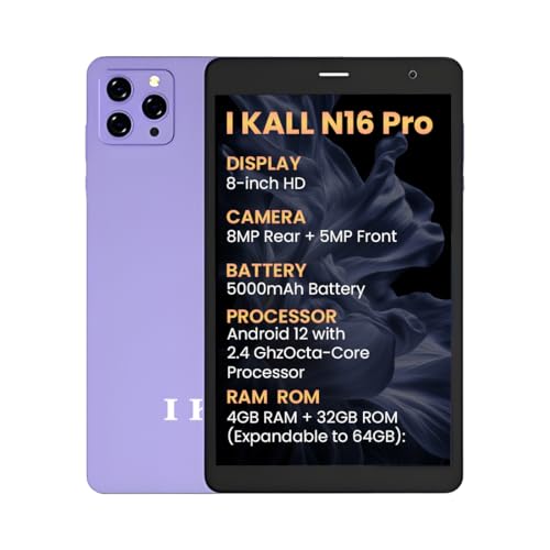 Image of IKALL N16 Pro Smart Tablet - 8 Inch HD Display, Octa Core Processor, 4GB RAM + 32GB ROM, Android 12, 4G Voice Calling, Long-Lasting 5000mAh Battery (Purple)