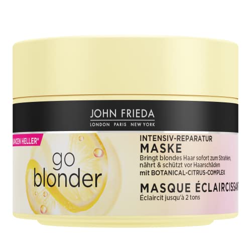 John Frieda Go Blonder Mascarilla – Contenido: 250 ml – Reparación intensiva tratamiento capilar – Tipo de cabello: rubio – Protege contra daños en el cabello