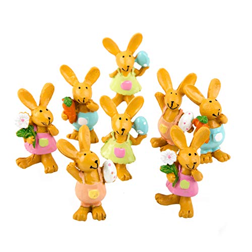 Osterhasen-Dekoration, 8er Set: Osterdeko aus Polyresin, Osterhase Deko-Figuren klein, Hasen für Tisch & Ostergesteck, Dekohasen Ostern, Frühlingsdeko Indoor, Bunt, Osterdekoration Hase Modern, 5,5 cm