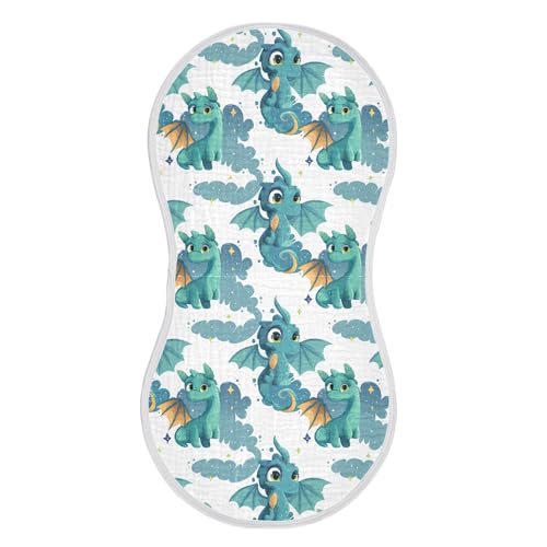 Image of Muslin Baby Burp Cloths, Cartoon Green Dragon Baby Bibs Rags Comfy Soft Absorbent in for Newborn Boys and Girls 1 Piece 22 x 11 Inch