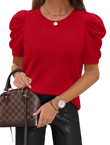 Sampeel Valentines Shirts for Women Puff Short Sleeve Sweaters 2026