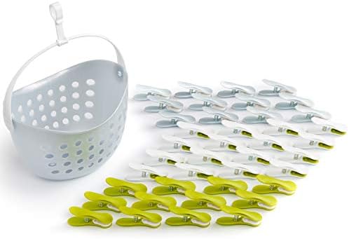 Peg Basket with Non Slip Laundry / Clothes Pegs / Soft Clip Pegs in Peg Basket (40 pieces + 1 basket, purple-blue-white with basket purple with handle white) by culiclean
