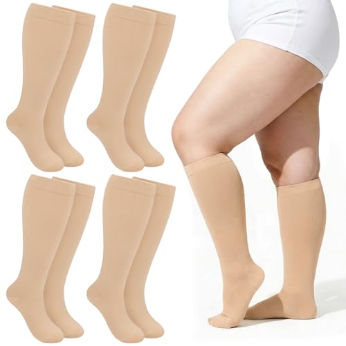 Image of Plus Size Compression Socks for Women Men Wide Calf L /XL-5XL (15-20mmhg) Knee High Socks Support Compression Stockings for Nurses and Flying