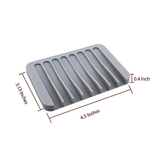 Luckyiren Soap Dish Holder Stand Saver Tray Case for Shower-Silicone Rubber Drainer Dishes for Bar Soap Sponge Scrubber Bathroom Kitchen Sink-Dishwasher Safe-Drains Water,Extends Soap Life,Gray,2 Pack