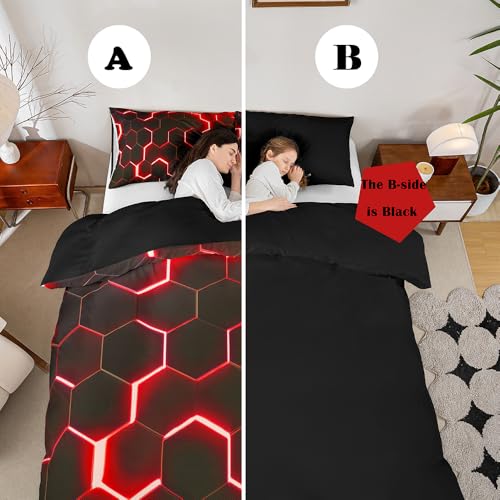 Housse de couette lit simple motif géométrique abstrait 3D patchwork en nid d'abeille