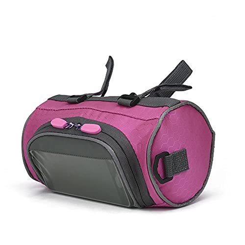 HVASITOP Bike Handlebar Bag Bike Bucket Bag with Touch Screen Waterproof Bicycle Front Storage Bag Large-Capacity Cycling Front Pack (Pink)