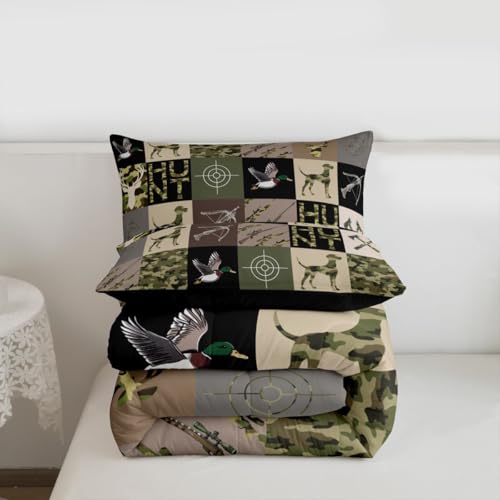 Image of Feelyou Camouflage Deer Duck Hunt Comforter Set Queen Size for Boys Teens Kids,Hunting Camo Theme Bedding Sets Mallard Duck Hunter Quilt Men Room Decor