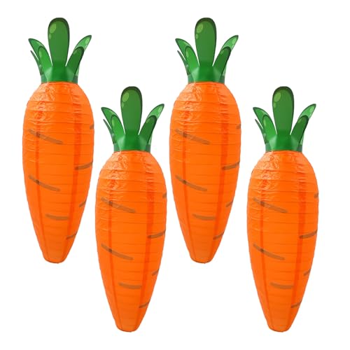 RXMORI 4Pcs Lanterns Easter Carrot Paper Lantern, 48.5cm DIY Foldable Carrot Lantern, Cartoon Paper Lantern Reusable Hanging Easter Decoration for Home Outdoor Yard Tree Easter Party Favors(#1)