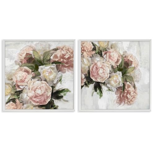 Traditional Peony Blossoms, 12 x 12 Inch Framed Giclée Print Set