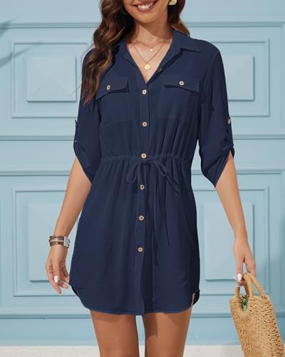 Bsubseach Swimsuit Coverup Shirt Dress Beach Vacation Clothes for Women Button Down Cover Ups Resort Wear2