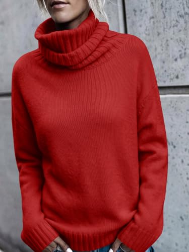 Image of FISACE Womens Oversized Turtleneck Pullover Sweater Cable Knit Sweater Tops