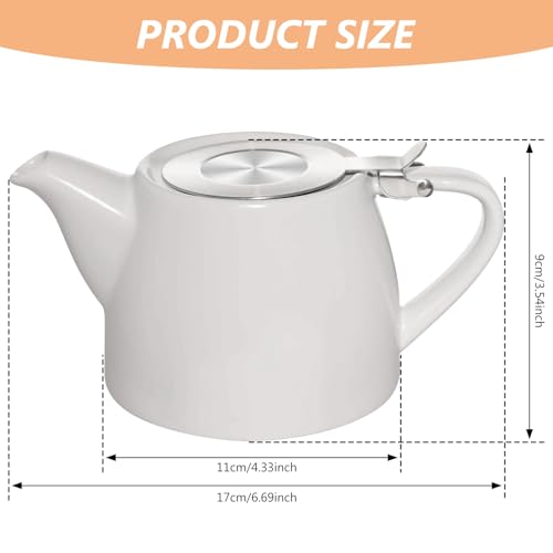 Vegena Teekanne mit Siebeinsatz, 500ML Teekanne Keramik mit Herausnehmbarem Edelstahl-Teesieb, Teapot Ceramic, Edelstahl Feinmaschiger Infuser Teekanne Porzellan für Längeren Teegenuss