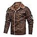 Produktbild FIVETOSEVEN Herren Lederjacken Fleece Biker Herren Kleidung Pelzkragen Leder Jacke Mantel Männer Brown M
