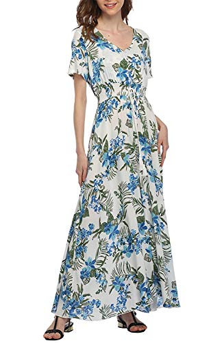 Image of VintageClothing Women's Floral Maxi Dresses Boho Button Up Split Summer Casual Long Dress Beach Party Dress