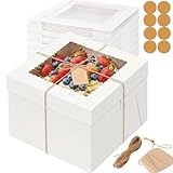 Fukmory 5 Piezas Cajas para Tartas, 30,5 x 30,5 x 20,3 cm Cajas Blancas Con Ventana y Bandeja para Tartas, Caja Tarta Recipiente para Pasteles