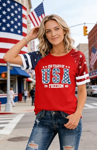 250th Anniversary USA Shirt for Women American 250 Year Birthday Tshirt 4th of July Tops Independence Day Tee