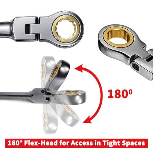 Image of Professional Ratcheting Wrench Set,22-Piece SAE&Metric Combination Ratchet Wrenches 72-Tooth Reversible Mechanism,Premium Chrome Vanadium Steel Flex Head Wrench Set for Mechanics and Automotive Repair