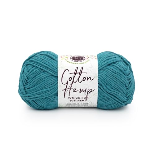 Lion Brand Yarn, Cotton Hemp Worsted Crochet Yarn, Teal, Blue Green, 1 Pack