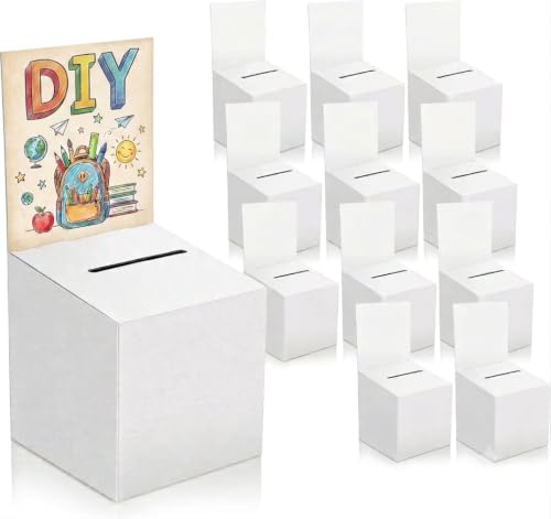 MOJIEZUO 12 Pack Raffle Box Donation for Fundraising, Ballot Cardboard Boxes with Slot for Ticket and Removable Header Charity for Collecting Business Card Voting Contes, 6 x 6 x 6 Inch