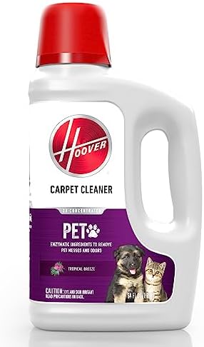 Hoover Paws & Claws Deep Cleaning Carpet Shampoo with Stainguard, Concentrated Machine Cleaner Solution for Pets, 64oz Formula, AH30925, White, Package may vary