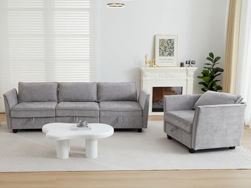 Image of ORRD 2 Piece Modular Sectional Sofa Set, Convertible Couch with Storage, Sofa Modular for Living Room, Office (Grey)