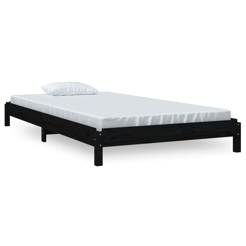 Stapelbett 90x200 cm Schwarz Massivholz Kiefer Gestell für Gäste- & Jugendzimmer, stapelbarer Bettrahmen mit Lattenrost, platzsparendes Einzelbett für Schlafzimmer & Wohnheim