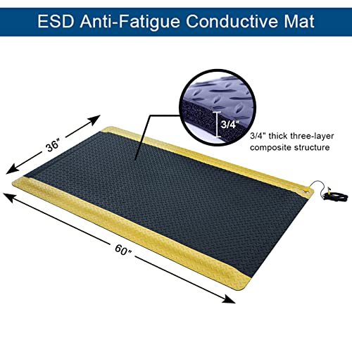 BROAD I HOME Tapete Condutor Antifadiga Esd de 3' X 5', Placa de Diamante Resistente e Durável, Ta