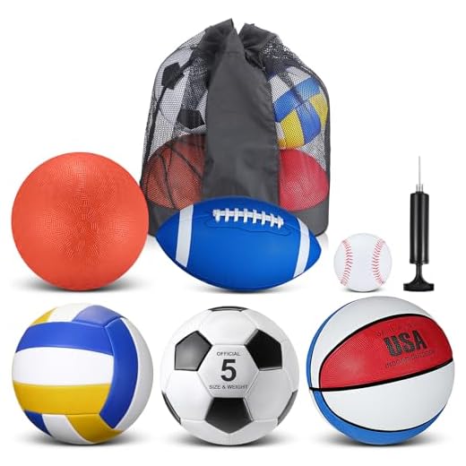 Libima 6 Pcs Multi Sport Ball Set Official Size Football, Basketball, Soccer, Volleyball, Playground Ball, Baseball with Sports Equipment Bag Pump for Kid Teen Adult (Multi Style)
