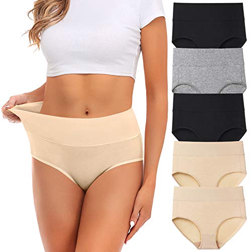 Womens Underwear,Cotton Mid Waist No Muffin Top Full Coverage Brief Ladies Panties Lingerie Undergarments for Women Multipack