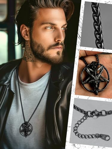 FaithHeart Leviathan Satanic Brimstone Cross Necklace, Gold Plated Stainless Steel Satan Church Jewelry, Alchemical Symbol for Brimstone Pendant Satan Goat Necklaces for Men with Gift Box2