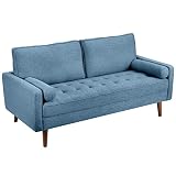 Vesgantti Sofa 3 Sitzer, Moderne 3er Sofa mit 2 Wurfkissen, Leinenstoff Couch mit Armlehne, Knöpfen Sitzkissen Gästesofa für Wohnzimmer/Schlafzimmer/Wohnung/Büro, 173 x 77 x 84CM, Blau