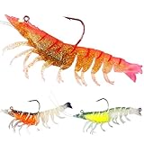 CASTSTRIKE 3Pcs Shrimp Fishing Lures for Saltwater and Freshwater Soft Bait Pre-Rigged Glow Eyes Lifelike Silicone Prawn Jig for Bass Trout Redfish Flounder Crappie Snook Walleye Fishing (3 in 3pcs)
