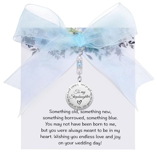 Image of MIXJOY Something Blue Gift for Bride, Wedding Day Bridal Blue Pearl Angel Wings Bouquet Garter Charm for Bride to Be