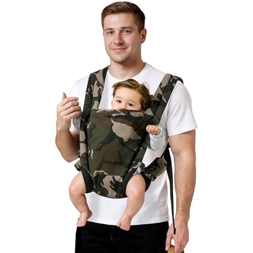 Image of Baby Carrier for Dad (7-30lbs)-Military Stylish Infant Holder Carriers Newborn to Toddler, Men Baby Carrier with Windproof Cap, One Size Fits All, Camouflage