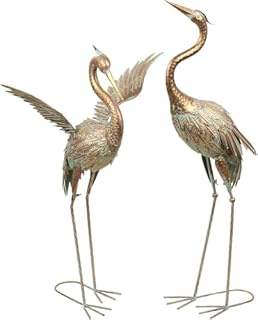 TERESA'S COLLECTIONS Large Garden Ornaments Outdoor, 2pcs Lifelike Metal Crane Garden Statues Sculpture, Standing Bird Art Decorations for Lawn Yard & Pond, Gifts for Women, 39 Inch