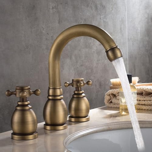 Robinet de Lavabo de Salle de Bain à 3 Trous Robinets de Lavabo en Laiton Mitigeur de Lavabo Robinets de Lavabo à Double Poignée Croisée Vintage Chaud Et Froid Antique