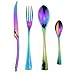 16-PCS en acier inoxydable Noir Argenterie Vaisselle Cuisine Vaisselle Vaisselle Fork Couteau à café Teaspon Dîner Ensemble (Color : Rainbow)
