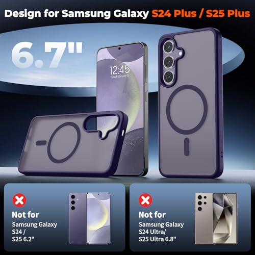 Image of SUPFINE Magnetic for Samsung Galaxy S24 Plus Case / S25 Plus Case with Screen Protector, (Built-in Magnets) (Military Grade Drop Protection) Slim Translucent Shockproof Phone Case,Dark Purple