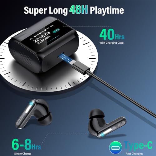 Image of Wireless Earbuds with Touch Screen, Bluetooth 5.4 Headphones, ANC /ENC Noise Cancelling, 48H HiFi Stereo Bluetooth Ear Buds with 5 EQ Modes, Transparency Mode, IPX7 Earphones, Black