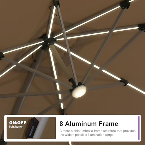 Image of PURPLE LEAF Cantilever Umbrella 9' X 12' Solar LED Light Patio Deck, Beige