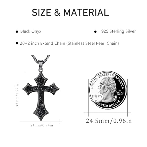 Cross Necklace for Women 925 Sterling Silver Natural Gemstone Black Faith Cross Pendant Christian Religious Jewelry Gift for Women Men4