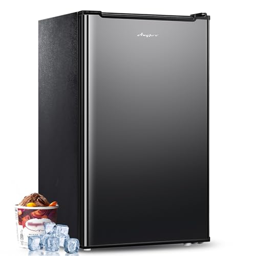 Compact Mini Upright Freezer 3 Cu.Ft with 3 Pull-down Drawer Doors and Adjustable Thermostat, Single Door Small Deep Standing Freezer Rapid Cooling for Home, Office, Dorm, Garage, Black